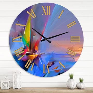 DesignQ Modern Wall Clock 'Abstract Colorful Seascape I' Large Wall Clock for Home Decor