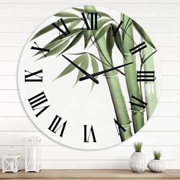 DesignQ Traditional Wall Clock 'Palm Bamboo Detail II' Floral & Botanical Large Wall Clock
