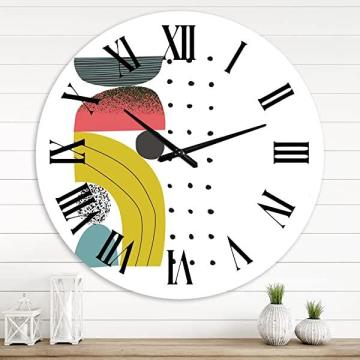 DesignQ Modern Wall Clock Colorful Geometric Abstract Art Collage Large Wall Clock for Kitchen