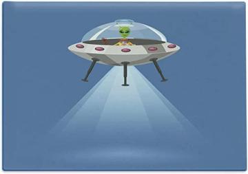 Ambesonne Alien Cutting Board, Flying UFO with a Green Creature, Large Size, Pale Blue