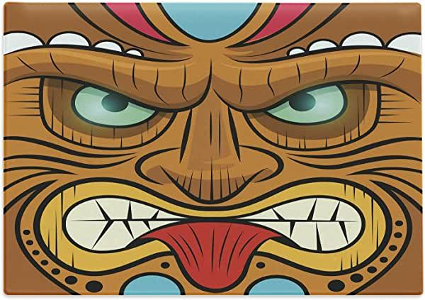 Ambesonne Tiki Bar Cutting Board, Angry Looking Tiki Warrior, Large Size, Pastel Brown