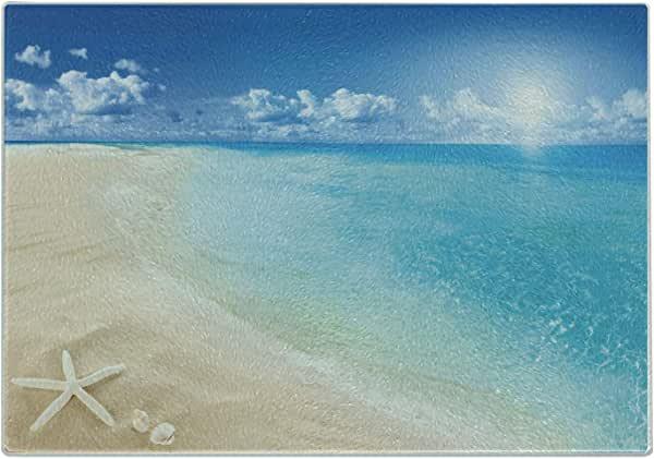 Ambesonne Beach Cutting Board, Sunny Summer Seashore, Large Size, Cream Blue