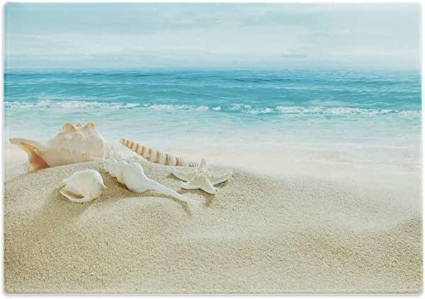 Ambesonne Seashells Cutting Board, Pastel Toned Beach Scene, Large Size, Sand White