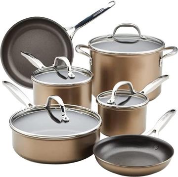 Anolon Ascend Hard Anodized Nonstick Cookware/Pots and Pans Set, 10 Piece - Bronze