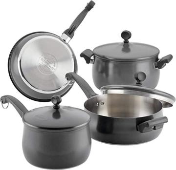 Farberware 120 Limited Edition Stainless Steel Cookware Pots and Pans Set, 10 Piece, Pewter Gray