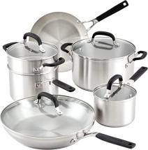 KitchenAid Stainless Steel Cookware/Pots and Pans Set, 10 Piece, Brushed Stainless Steel