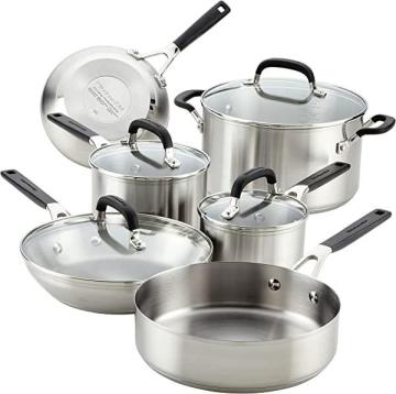 KitchenAid Cookware Pots and Pans Set, 10 Piece, Brushed Stainless Steel