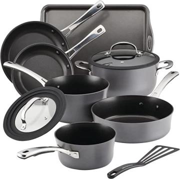 Rachael Ray Cook + Create Hard Anodized Nonstick Cookware/Pots and Pan Set, 10 Piece, Black