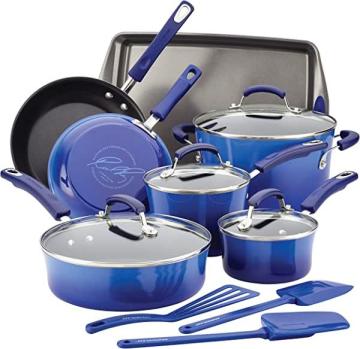 Rachael Ray Brights Nonstick Cookware Pots and Pans Set, 14 Piece, Blue Gradient