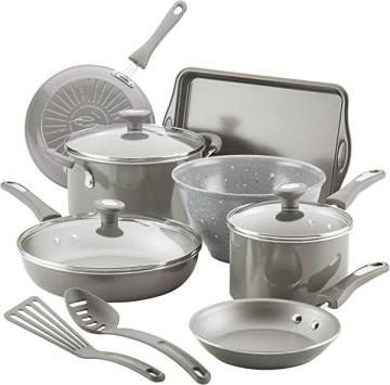 Rachael Ray Get Cooking! Nonstick Cookware Pots and Pans Set, Includes Baking Pan, 12 Piece, Gray