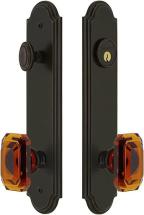 Grandeur 839301 Arc Tall Plate Complete Entry Set with Baguette Amber Knob, Timeless Bronze