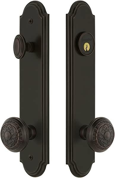 Grandeur 839847 Arc Tall Plate Complete Entry Set with Windsor Knob, Timeless Bronze