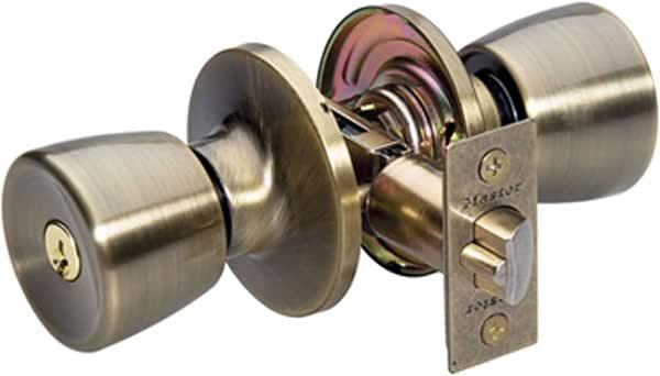 Master Lock TUO0105 Tulip Door Knob with Lock, Antique Brass
