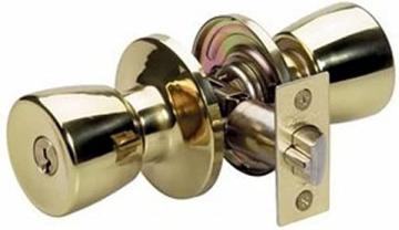 Master Lock TUO0103T Tulip Door Knob with Lock, Polished Brass, 2 Pack