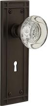 Nostalgic Warehouse Mission Plate with Keyhole Round Clear Crystal Glass Knob, Oil-Rubbed Bronze