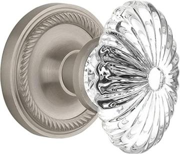Nostalgic Warehouse Rope Rosette with Oval Fluted Crystal Glass Knob, Satin Nickel