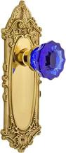 Nostalgic Warehouse 721277 Victorian Plate Passage Crystal Cobalt Glass Door Knob in Polished Brass