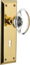 Nostalgic Warehouse New York Plate with Keyhole Oval Clear Crystal Glass Knob, Unlacquered Brass