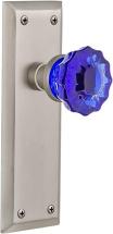 Nostalgic Warehouse 720852 New York Plate Passage Crystal Cobalt Glass Door Knob in Satin Nickel
