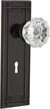 Nostalgic Warehouse Mission Plate with Keyhole Privacy Crystal Glass Door Knob in Timeless Bronze