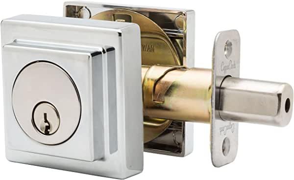 Copper Creek DBS2410PS Contemporary Single Cylinder Deadbolt, Square, Polished Stainless