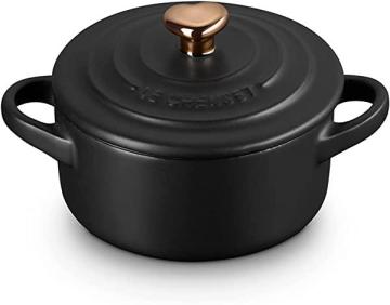 Le Creuset Stoneware Mini Round Cocotte, 8 Ounce, Licorice with Gold Heart Knob