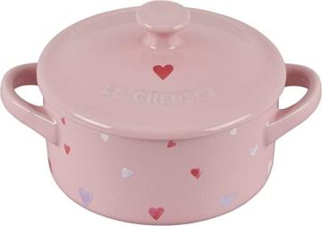 Le Creuset L'Amour Collection Stoneware Mini Round Cocotte, 8oz, Chiffon Pink with Heart Applique
