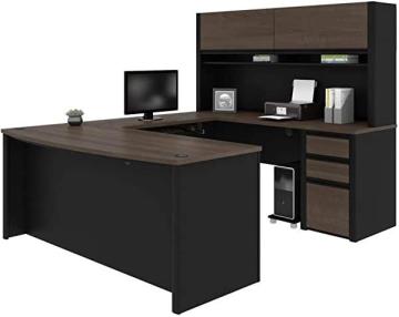 Bestar Connexion U-Shaped Executive Desk with Pedestal and Hutch, 72W, Antigua & Black