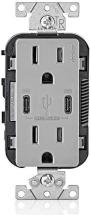 Leviton T5635-G 125 Volt Outlet with USB Dual Type-C Power Delivery In-Wall Charger 15 Amp, Gray