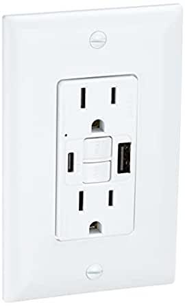 Pass & Seymour Legrand Radiant 15A Tamper-Resistant, Self-Test, Type-A/C USB GFCI Outlet, White