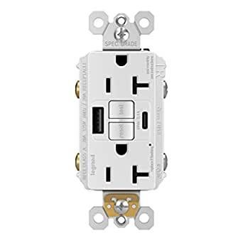 Pass & Seymour Legrand Radiant USB GFCI Outlet, 20A Tamper-Resistant, Self-Test, Type-A/C, White