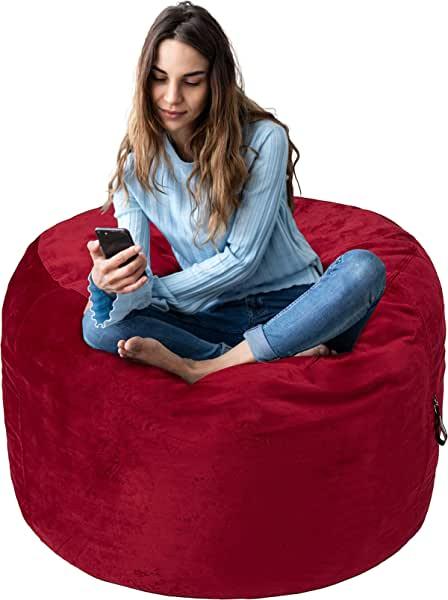 Amazon Basics Memory Foam Filled Bean Bag Chair with Microfiber Cover - 3', Red