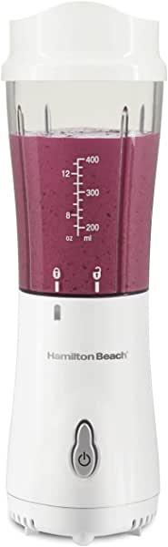 Hamilton Beach Personal Blender for Shakes and Smoothies with 14oz Travel Cup and Lid, White