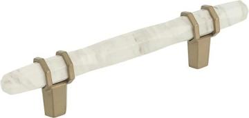 Amerock Cabinet Pull Marble White/Golden Champagne  3-3/4 inch (96 mm) Center to Center Carrione