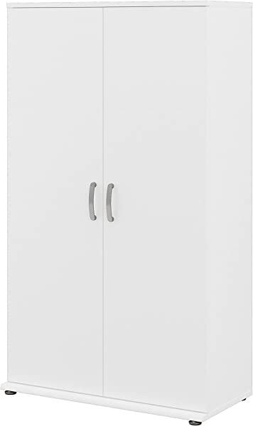Bush Business Furniture Laundry Storage Tall Linen Cabinet with Doors and Shelves, White