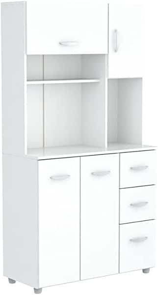 Inval 4 Door Microwave Storage Cabinet, 15.35 x 35.04 x 66.14, White