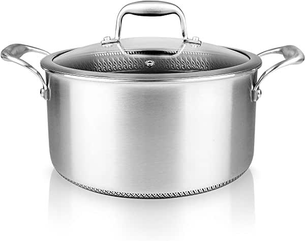 NutriChef NC3PCAS 5 QT Stainless Steel Stew Pot - Triply Kitchenware Stew Pot with Glass Lid