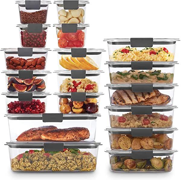 Rubbermaid 44-Piece Brilliance Food Storage Containers with Lids, Clear/Grey