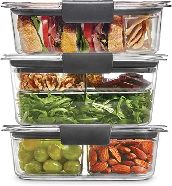 Rubbermaid 12-Piece Brilliance Food Storage with Dressing Container, Trays, and Lids, Clear/Grey