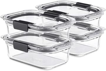 Rubbermaid Brilliance Glass Storage 3.2-Cup Food Containers with Lids, Medium, Clear, Pack of 4