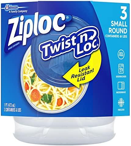 Ziploc Twist N Loc Food Storage Meal Prep Containers Reusable, Small Round, 3 Count