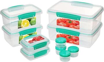 Sistema 6-Piece Food Storage Containers with Salad Dressing and Condiment Containers, Clear/Green