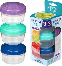 Sistema To Go Collection Mini Bites Small Food Storage Containers, Pink/Green/Blue, 3 Count