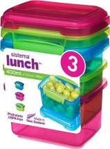 Sistema 3-Piece Food Storage Containers with Lids, Blue/Green/Pink