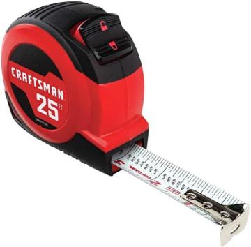 Craftsman Tape Measure, 25 ft, Retraction Control and Self-Lock, Rubber Grip