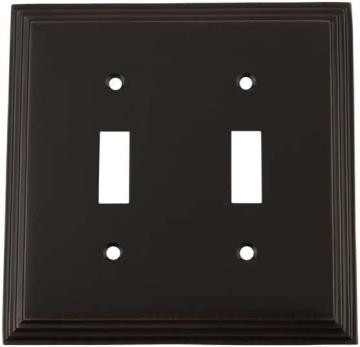 Nostalgic Warehouse 719663 Deco Switch Plate with Double Toggle, Timeless Bronze