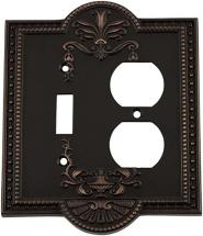 Nostalgic Warehouse 719647 Meadows Switch Plate with Toggle and Outlet, Timeless Bronze