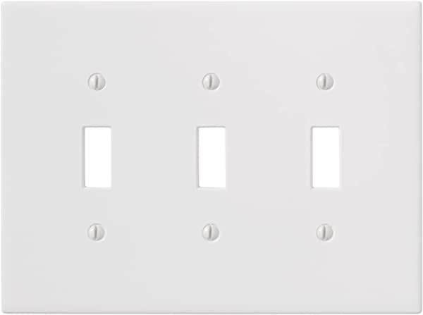 Questech Décor Triple Toggle Light Switch Cover, Bright White Matte