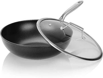 TECHEF Onyx Collection, 12" Nonstick Flat Bottom Wok/ Stir-Fry Pan with Glass Lid