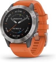Garmin fenix 6 Sapphire, Premium Multisport GPS Watch, Titanium with Orange Band
